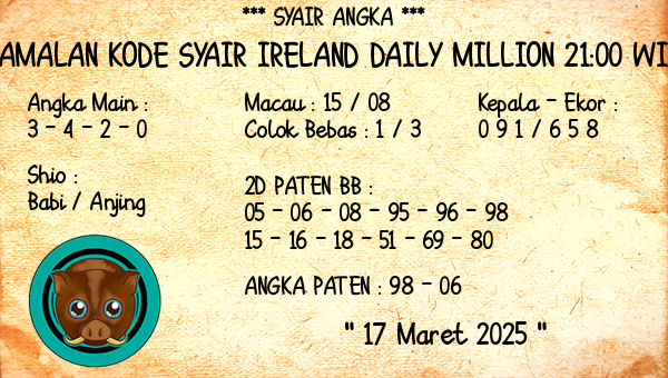 Prediksi Ireland Daily Million 21:00 WIB