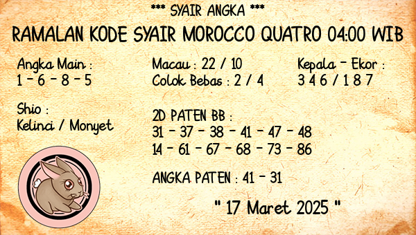 Prediksi Morocco Quatro 04:00 WIB